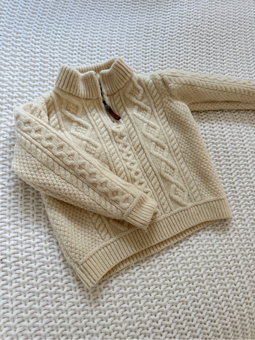 Aran Crafts Cream Cable-Knit Half-Zip Pullover